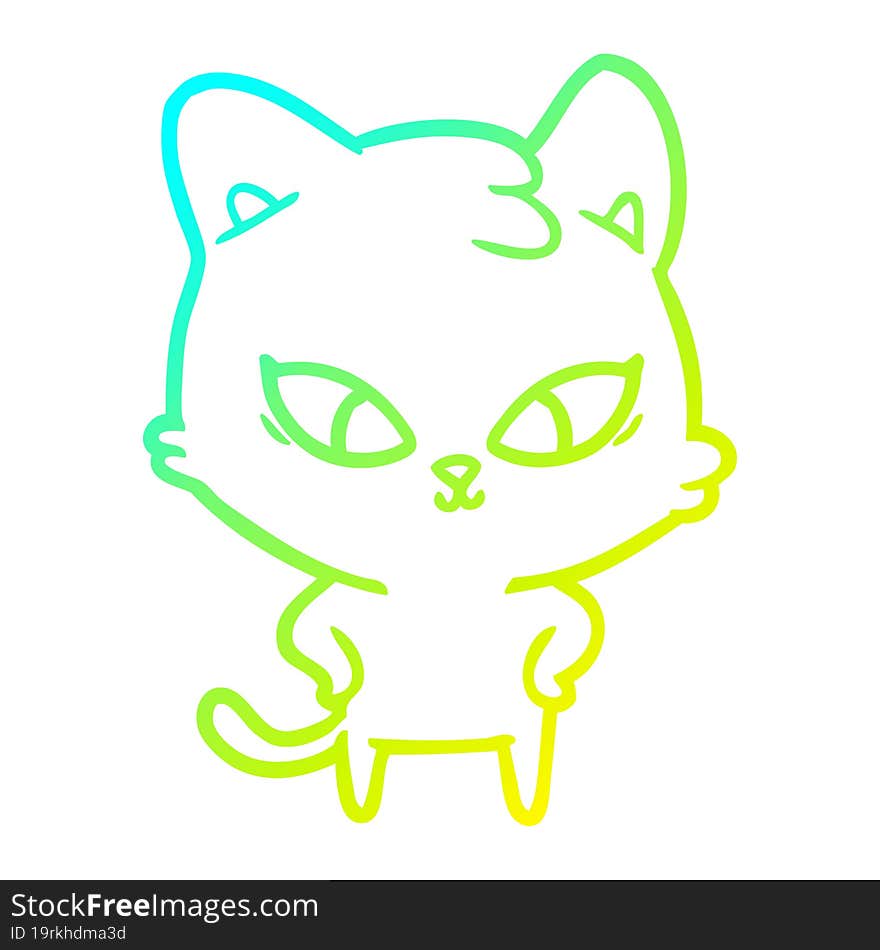 cold gradient line drawing of a cute cartoon cat