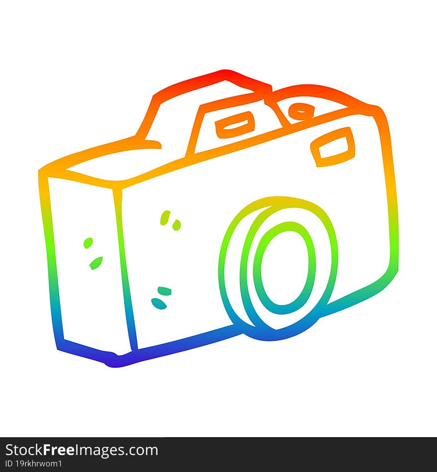 rainbow gradient line drawing of a cartoon camera