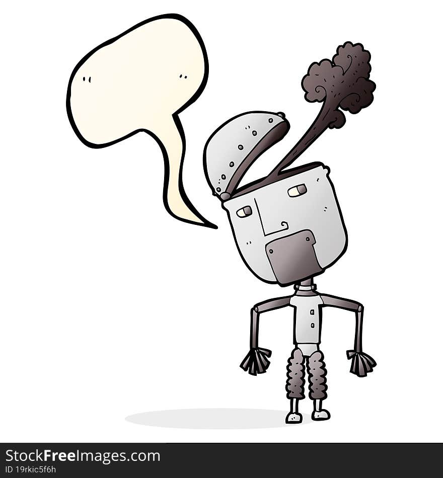 cartoon funny robot with speech bubble