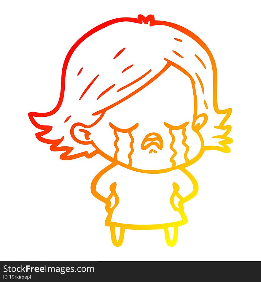 warm gradient line drawing of a cartoon girl crying