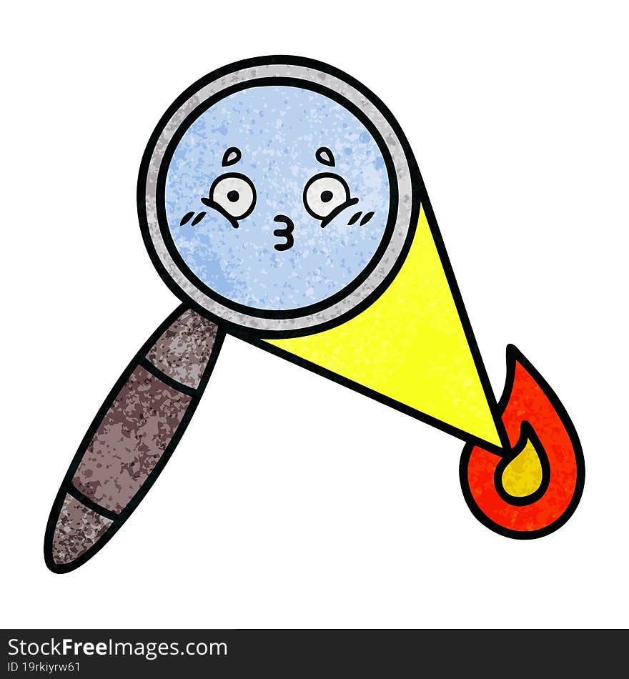 retro grunge texture cartoon magnifying glass