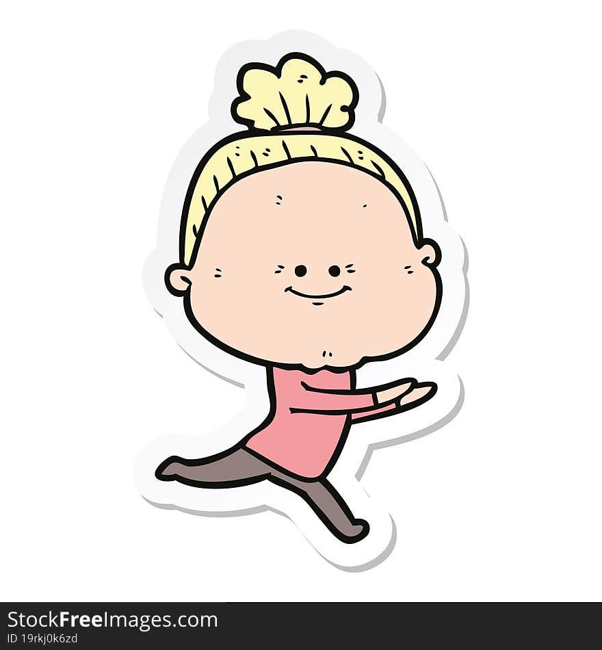 Sticker Of A Cartoon Happy Old Woman