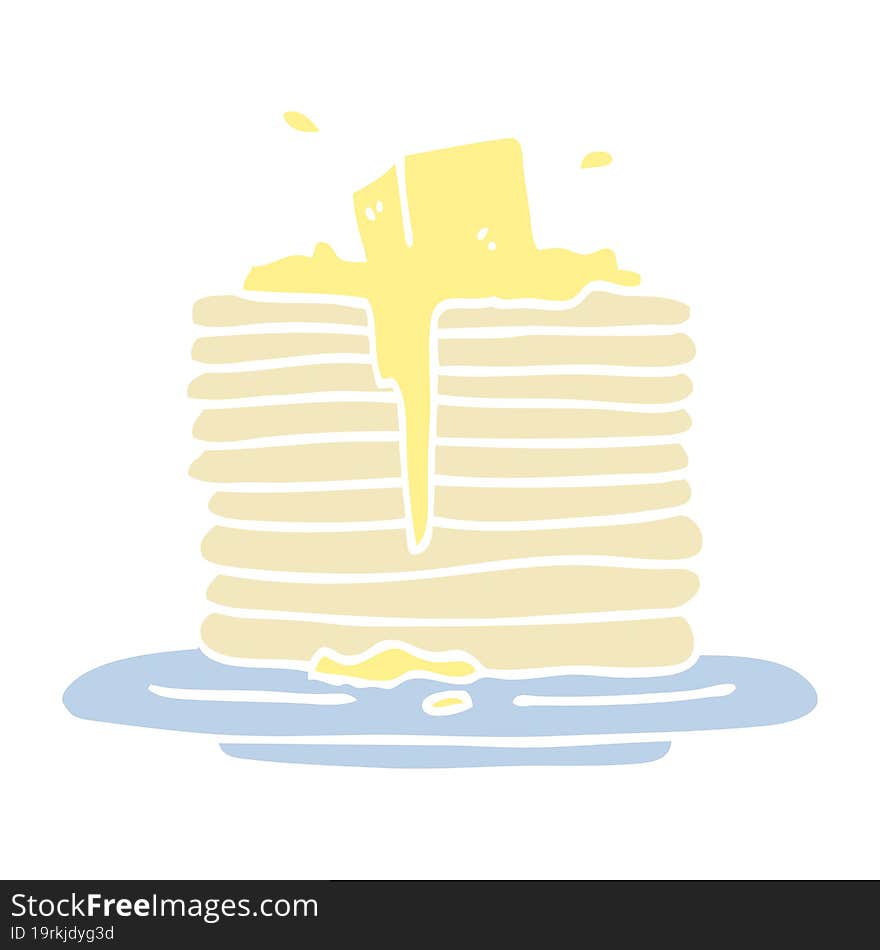 Flat Color Illustration Cartoon Butter Melting On Pancakes