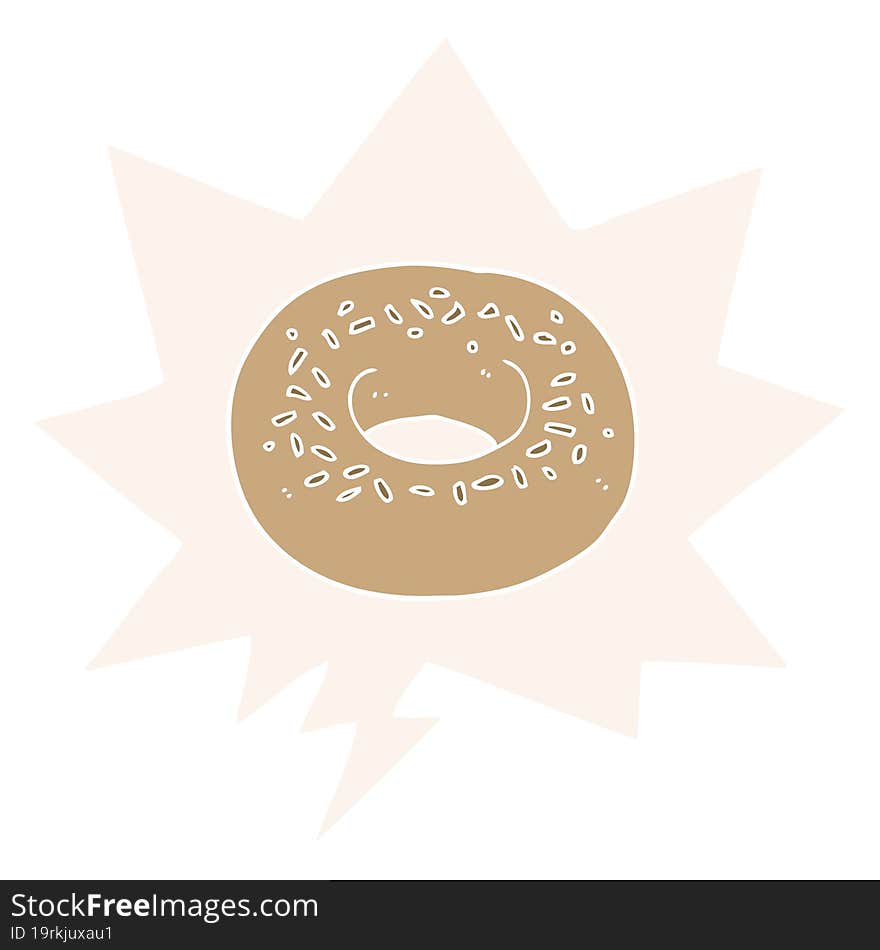 cartoon donut and speech bubble in retro style