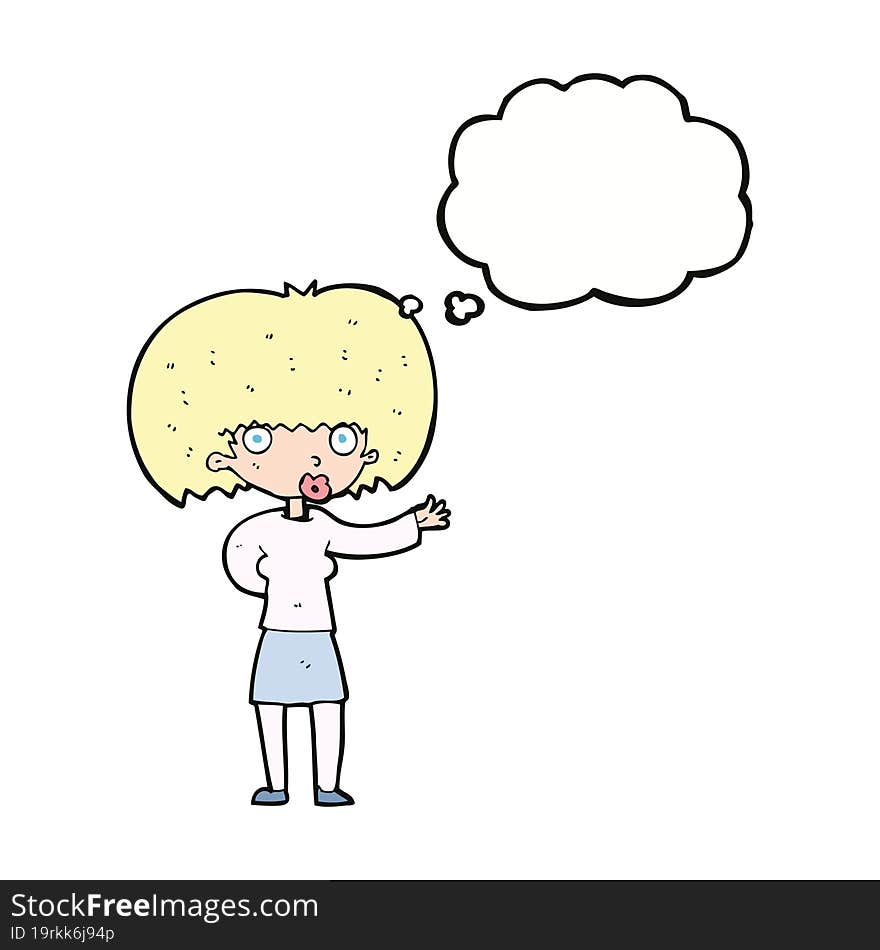 Cartoon Woman Gesturing With Thought Bubble