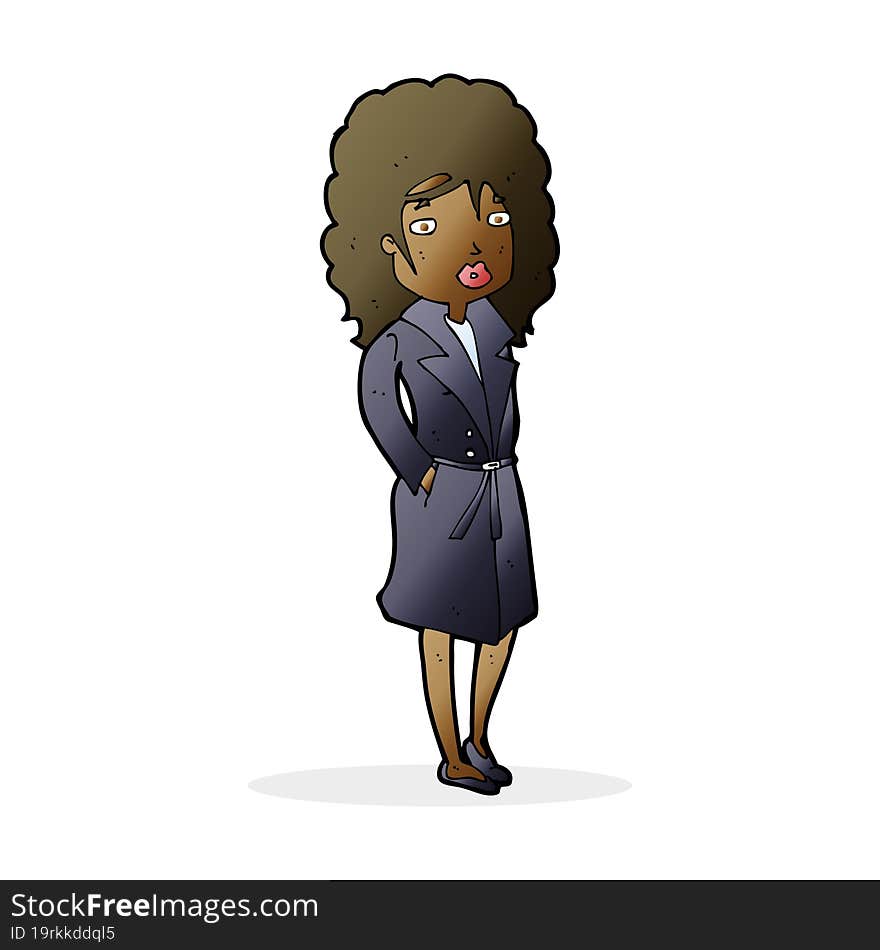 cartoon woman in trench coat