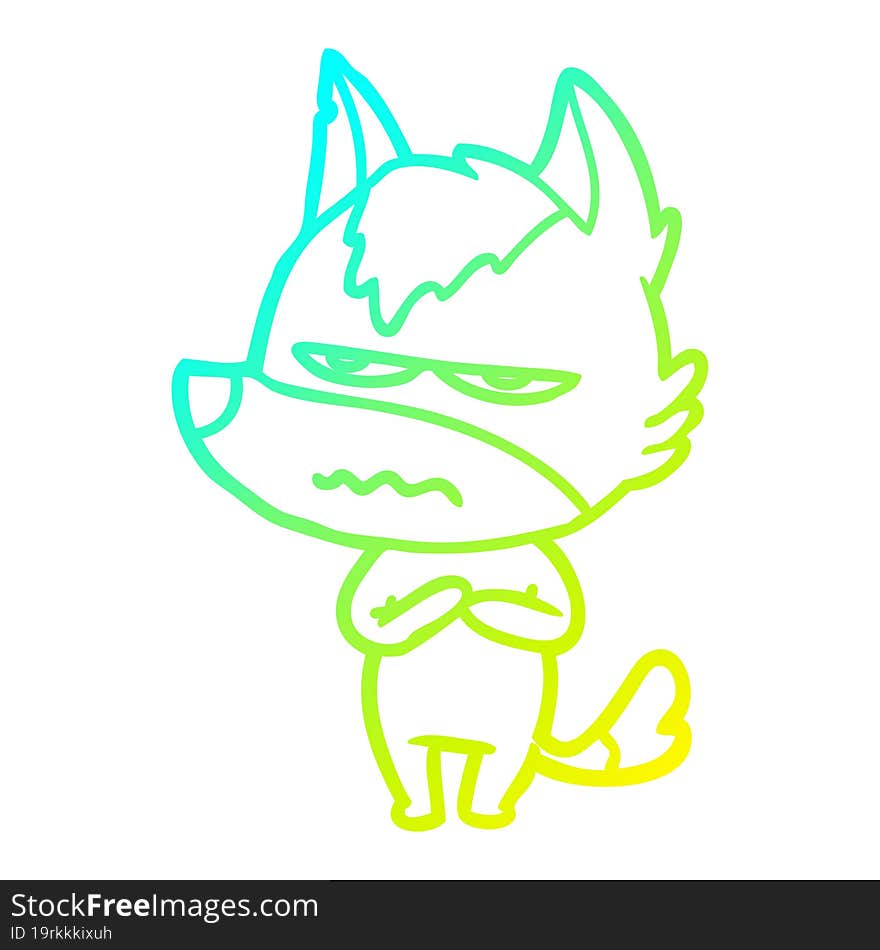 cold gradient line drawing cartoon annoyed wolf