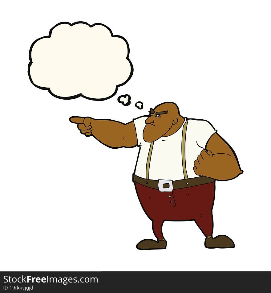 Cartoon Angry Tough Guy Pointing With Thought Bubble