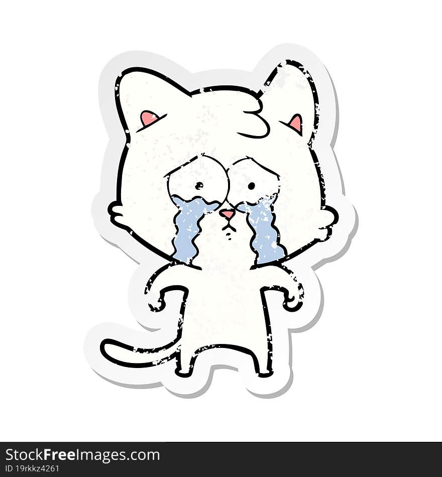 distressed sticker of a cartoon crying cat