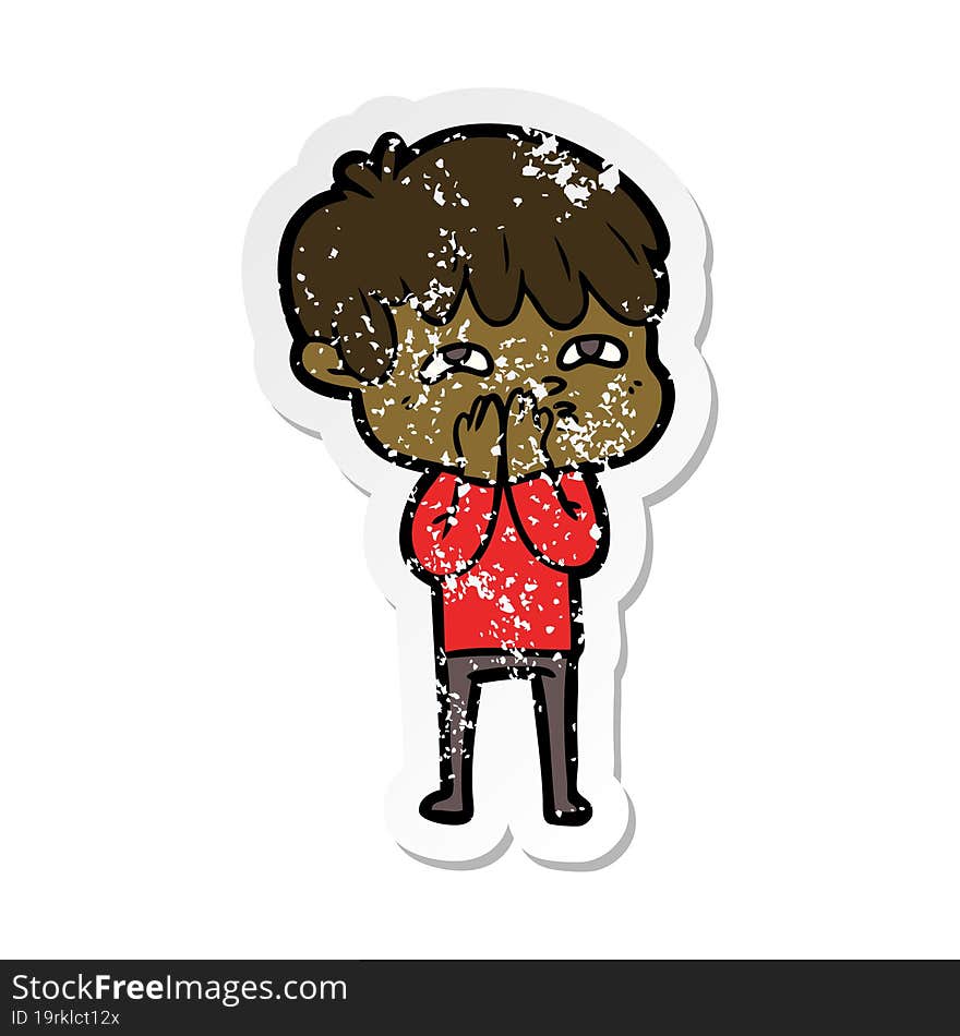 Distressed Sticker Of A Cartoon Curious Man