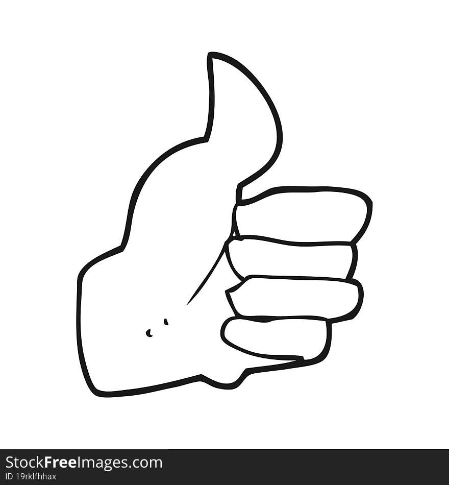 freehand drawn black and white cartoon thumbs up symbol