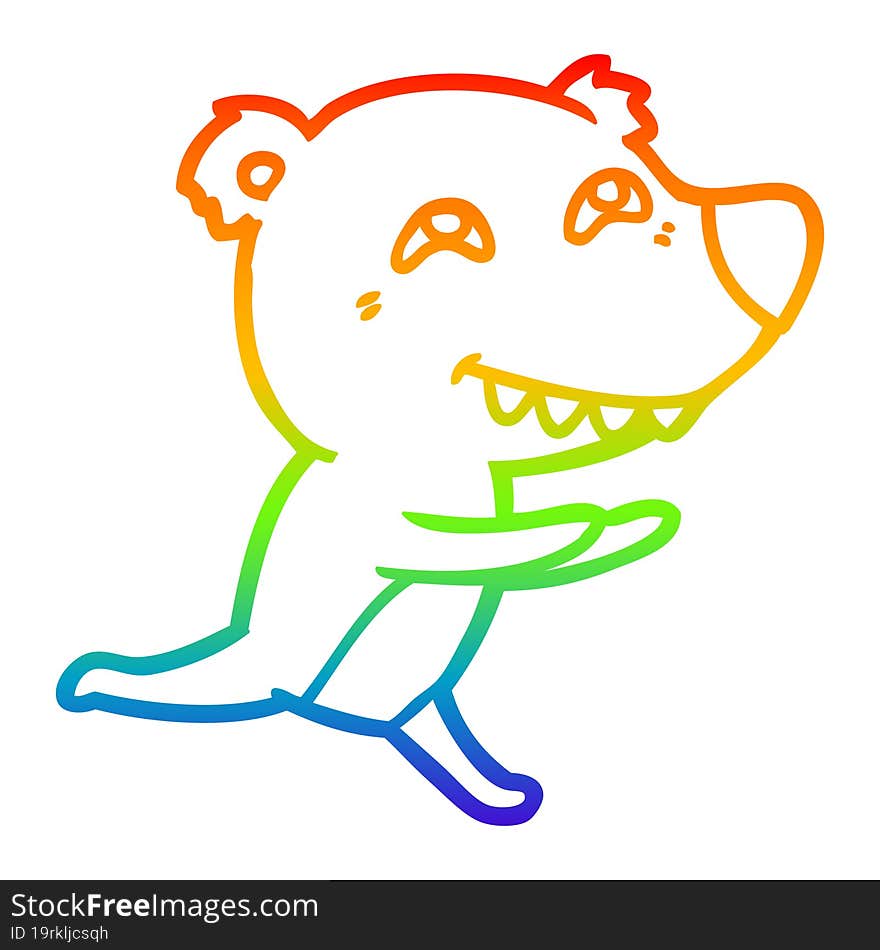 rainbow gradient line drawing cartoon bear running