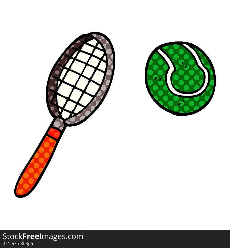 Cartoon Doodle Tennis Racket And Ball