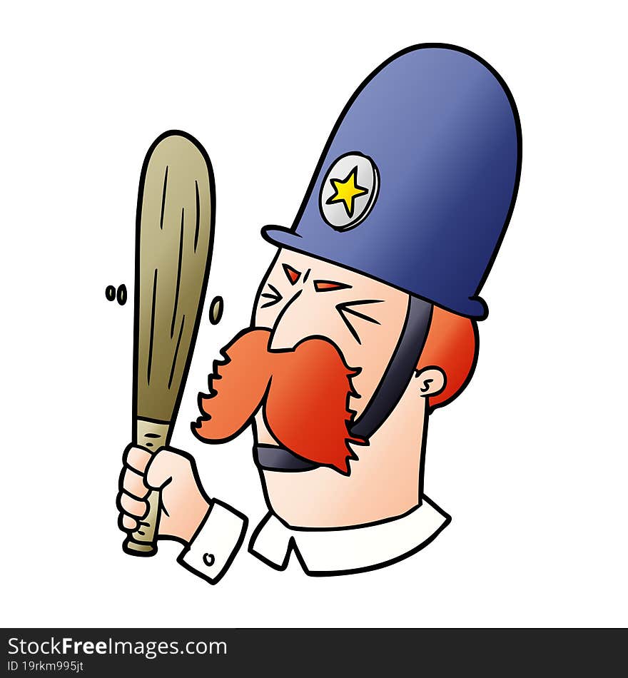 cartoon policeman waving baton. cartoon policeman waving baton