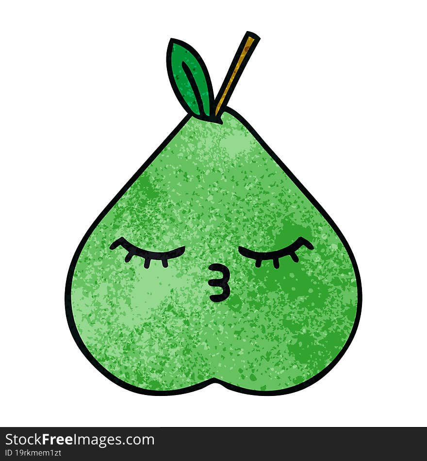 retro grunge texture cartoon of a green pear