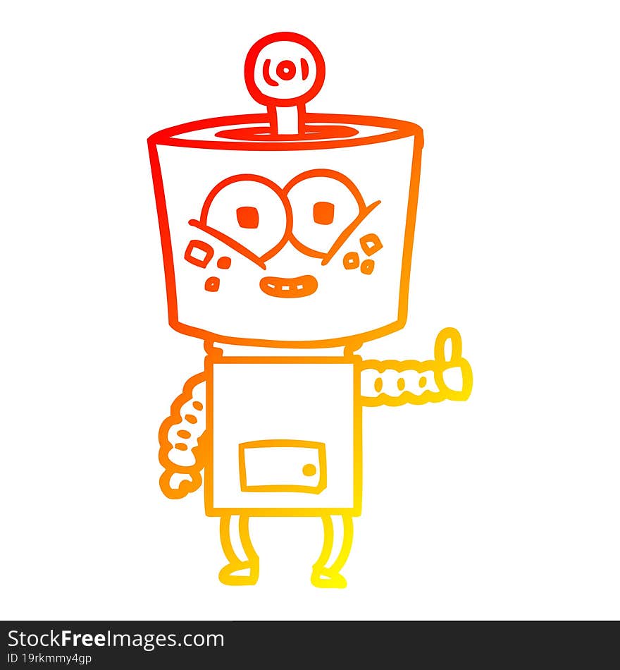 Warm Gradient Line Drawing Happy Cartoon Robot Giving Thumbs Up