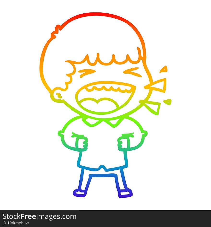 rainbow gradient line drawing of a cartoon laughing man