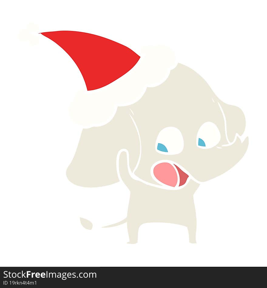 Cute Flat Color Illustration Of A Elephant Wearing Santa Hat