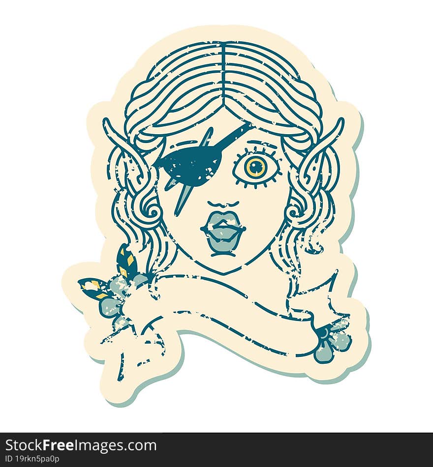 Retro Tattoo Style elf rogue character face. Retro Tattoo Style elf rogue character face