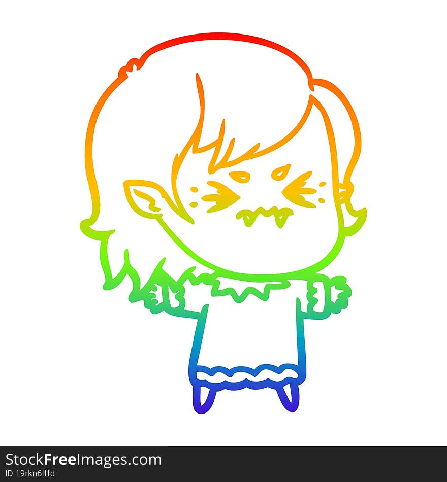 rainbow gradient line drawing annoyed cartoon vampire girl