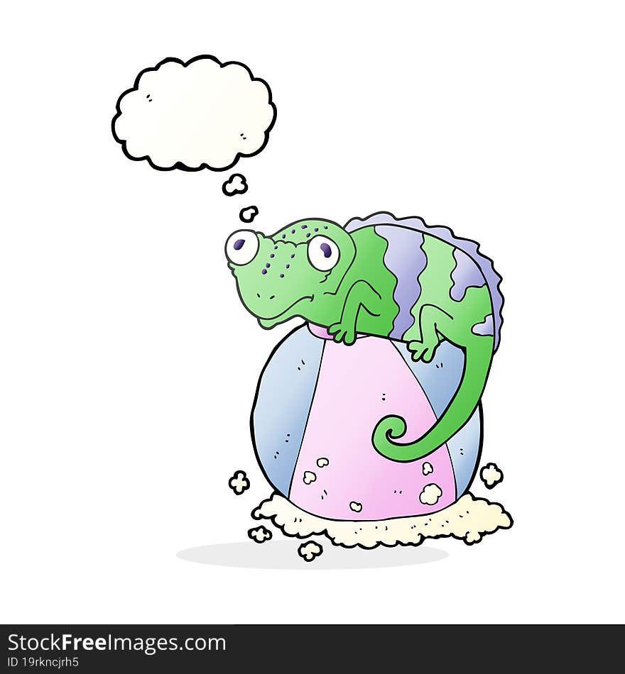 thought bubble cartoon chameleon on ball