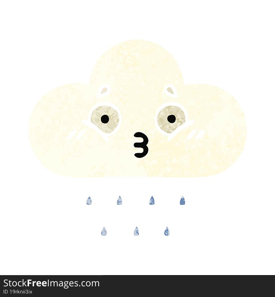 retro illustration style cartoon rain cloud