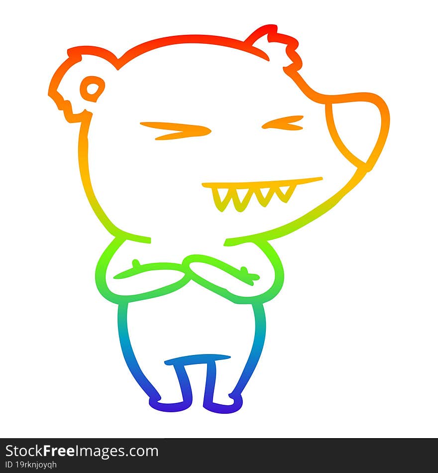 rainbow gradient line drawing angry polar bear cartoon