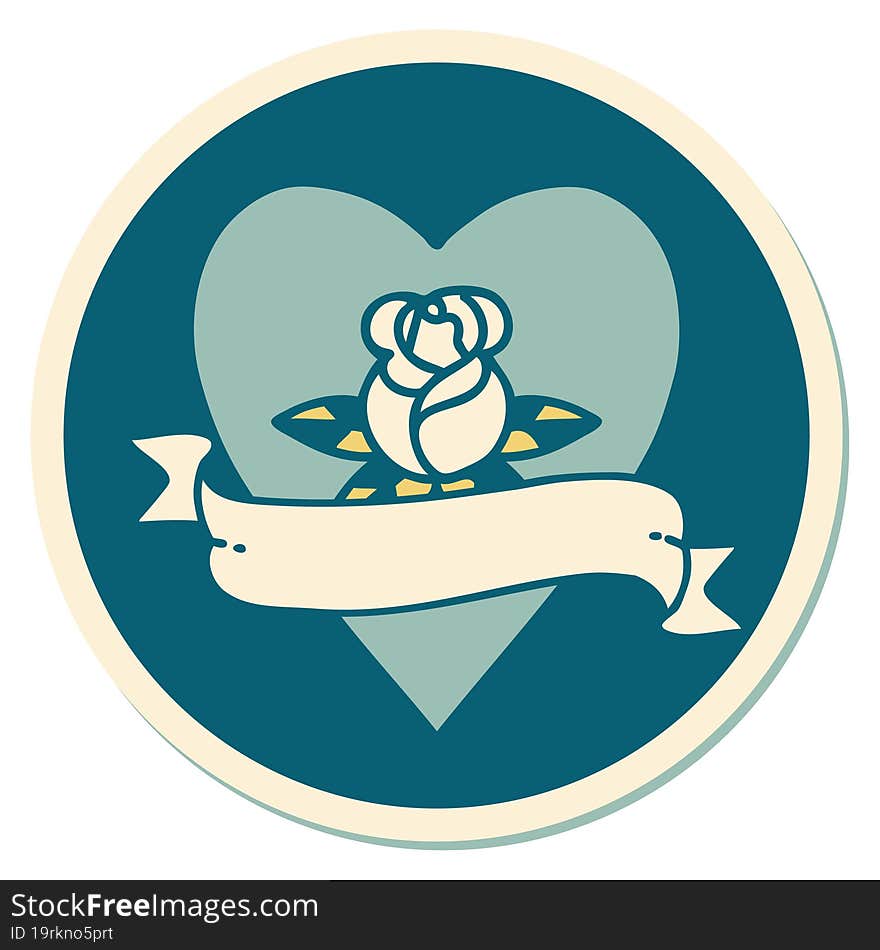 sticker of tattoo in traditional style of a heart rose and banner. sticker of tattoo in traditional style of a heart rose and banner