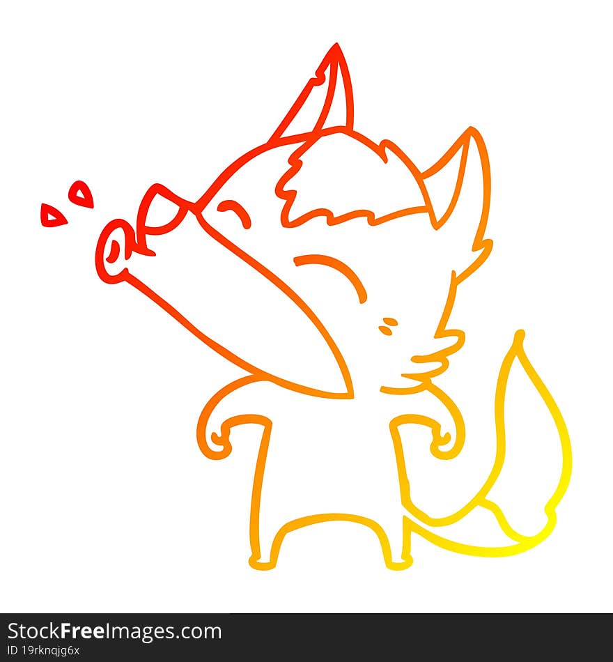 Warm Gradient Line Drawing Howling Wolf Cartoon