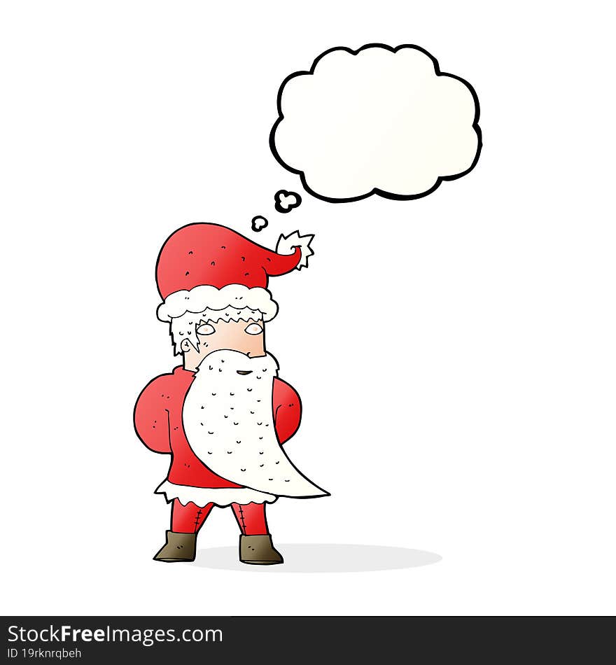 cartoon santa claus with thought bubble