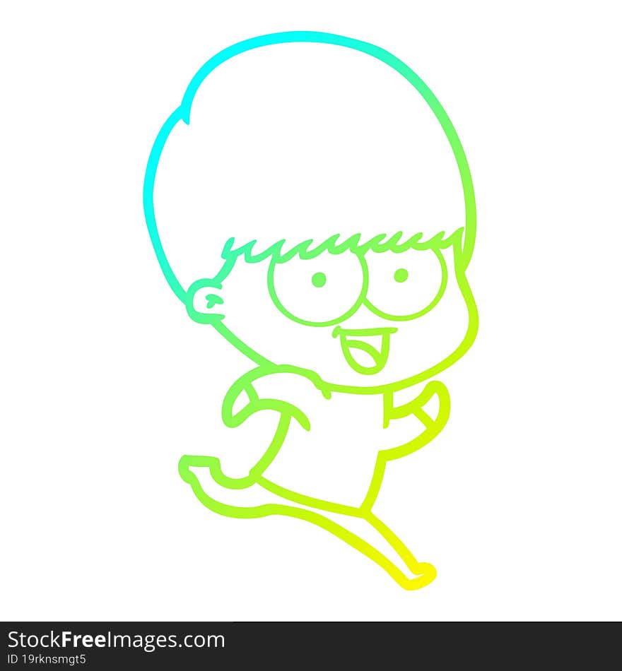 Cold Gradient Line Drawing Happy Cartoon Boy Running