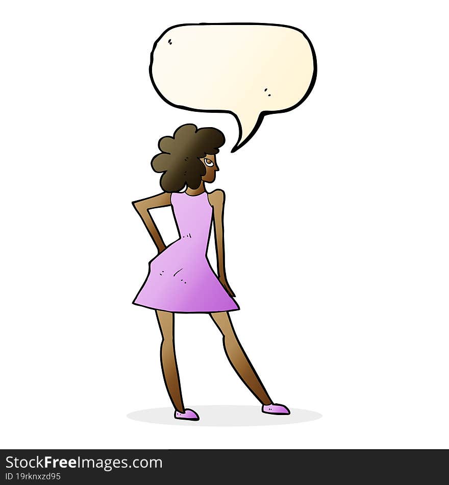 Cartoon Woman Posing In Dress With Speech Bubble