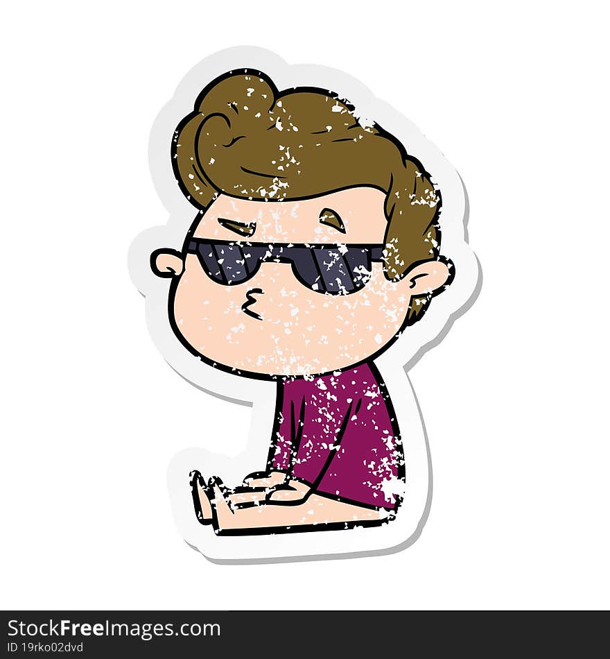 distressed sticker of a cartoon cool guy