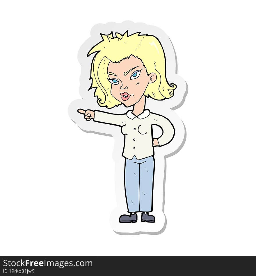 sticker of a cartoon woman pointing