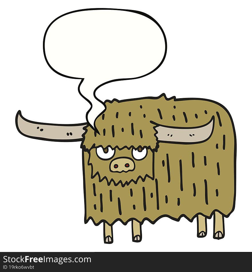 cartoon hairy cow with speech bubble. cartoon hairy cow with speech bubble