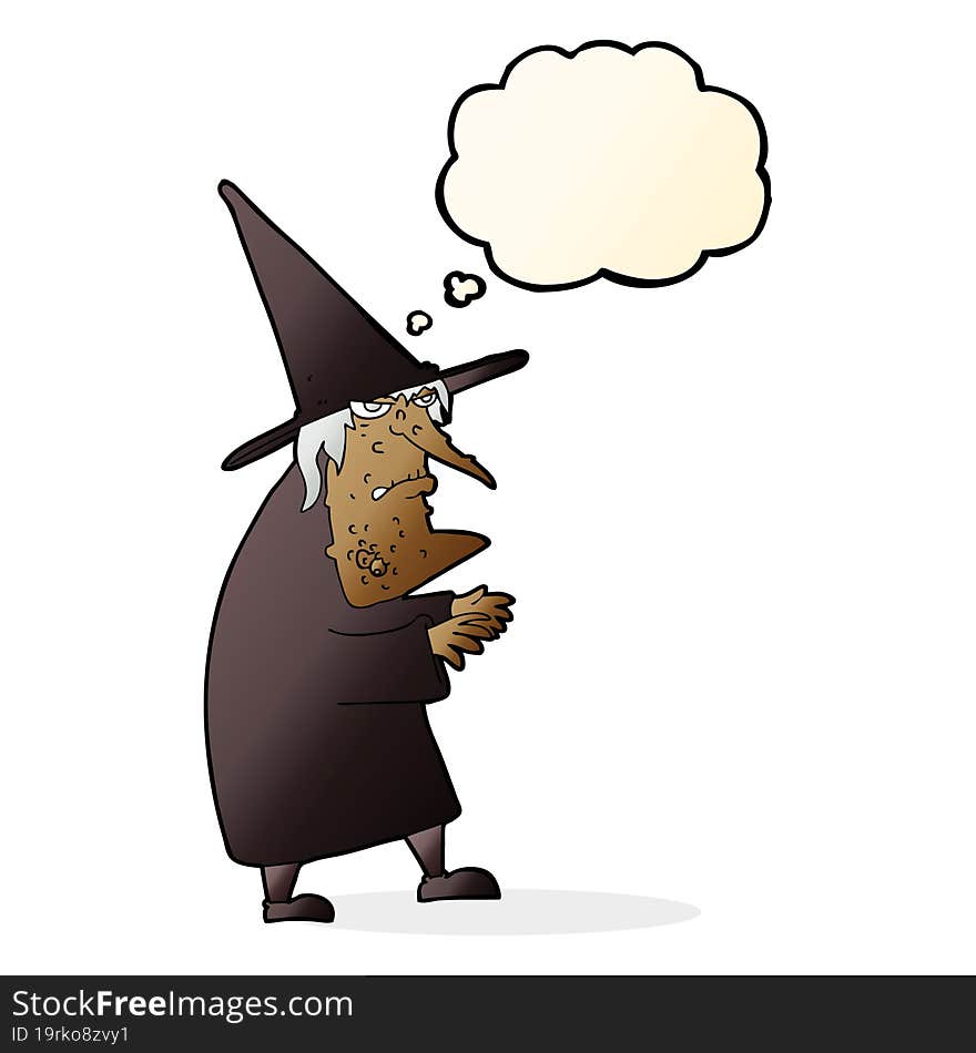 Cartoon Ugly Old Witch With Thought Bubble