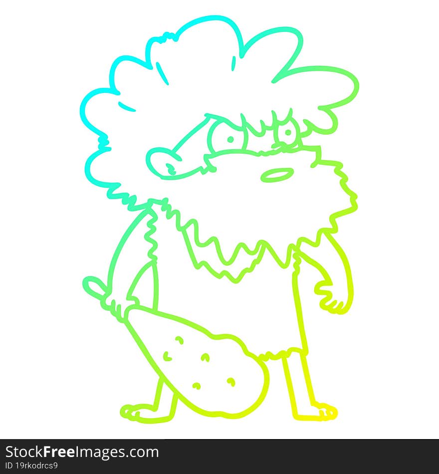 cold gradient line drawing of a cartoon cave man