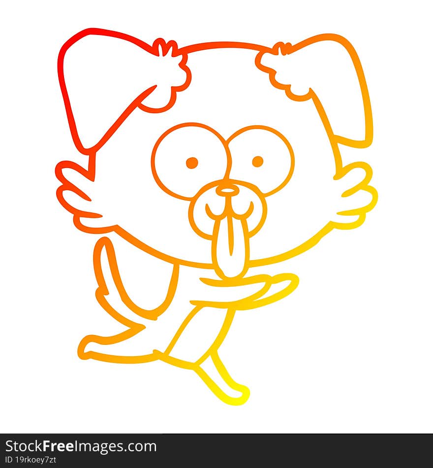 warm gradient line drawing of a cartoon running dog with tongue sticking out