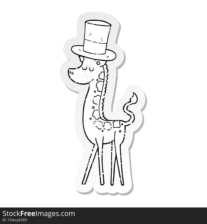 Distressed Sticker Of A Cartoon Giraffe In Top Hat