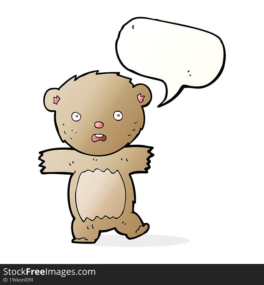 cartoon shocked teddy bear with speech bubble