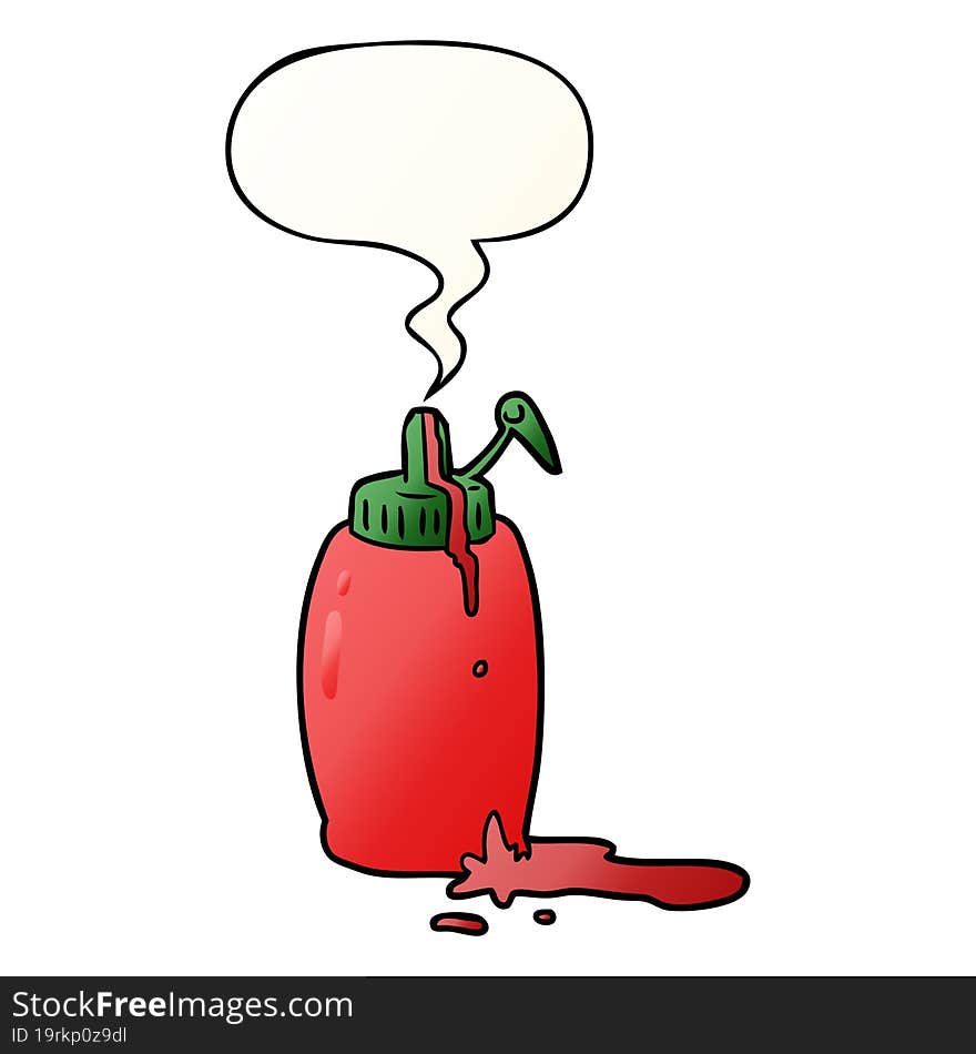 cartoon tomato ketchup bottle and speech bubble in smooth gradient style