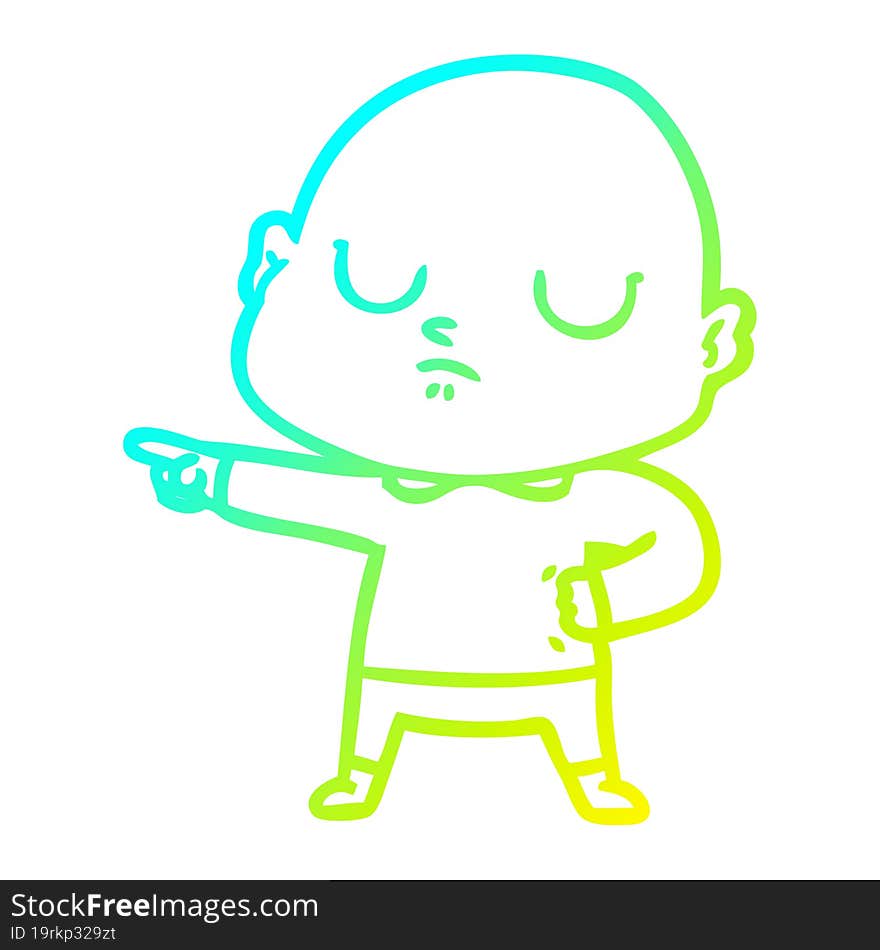 cold gradient line drawing of a cartoon bald man