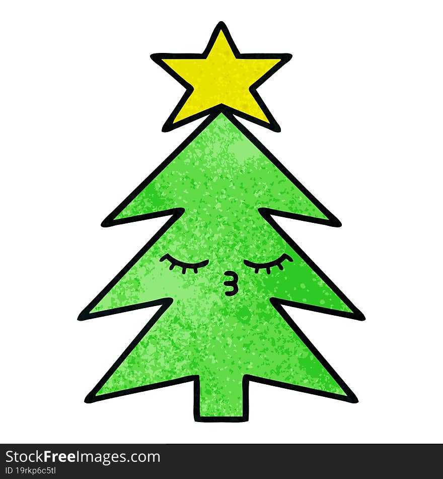 retro grunge texture cartoon christmas tree