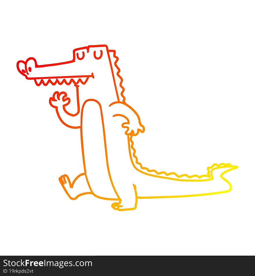 warm gradient line drawing cartoon crocodile