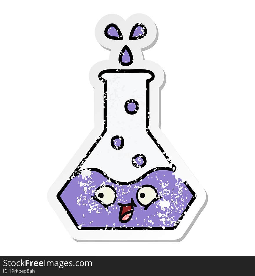 Distressed Sticker Of A Cute Cartoon Science Beaker