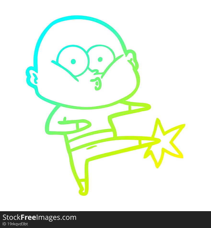 cold gradient line drawing cartoon bald man staring