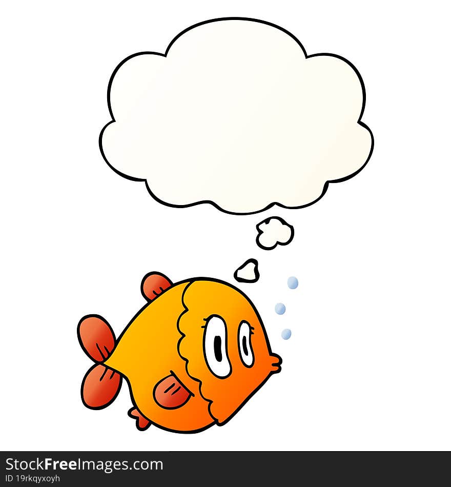 cartoon fish and thought bubble in smooth gradient style