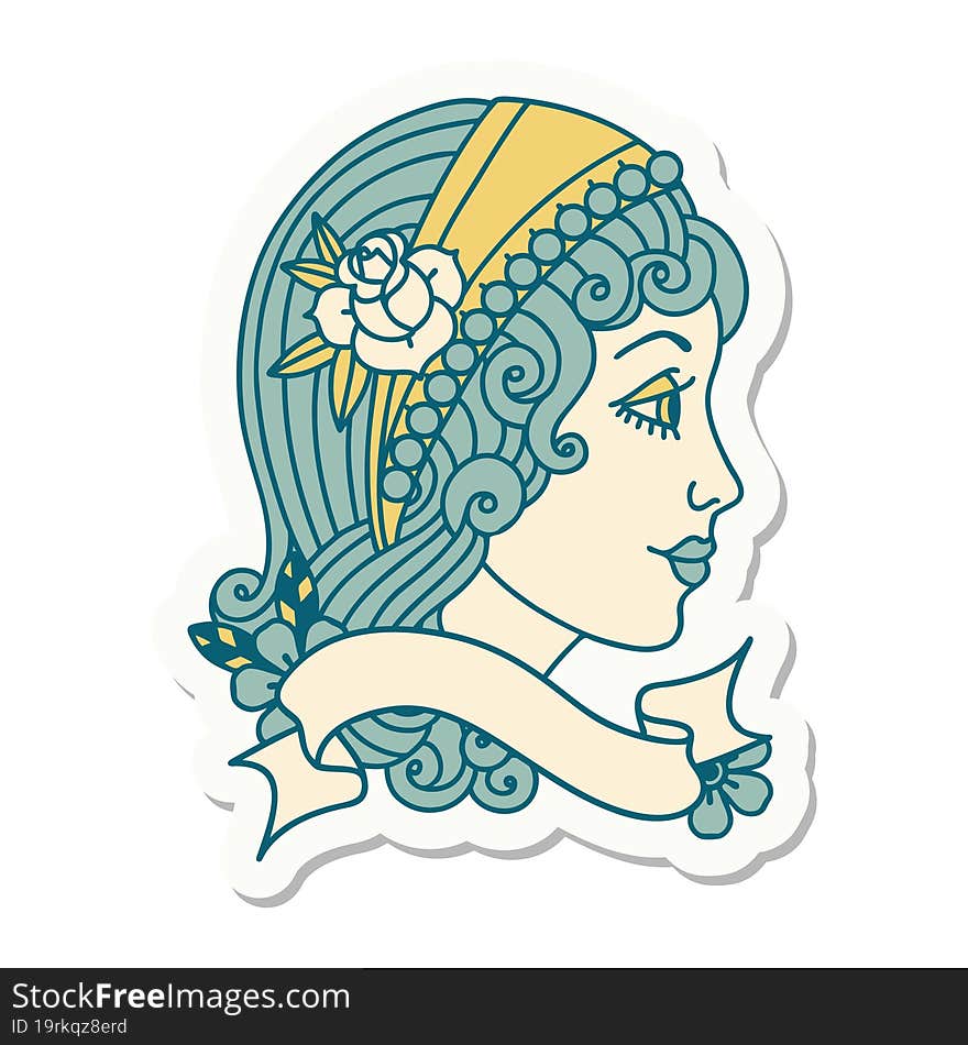 tattoo sticker with banner of a gypsy head