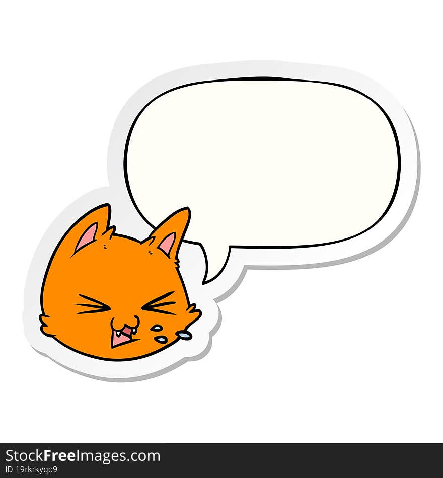 spitting cartoon cat face with speech bubble sticker