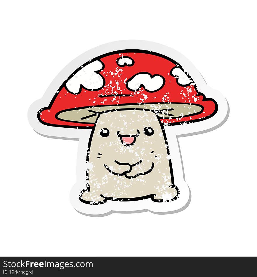 distressed sticker of a cartoon mushroom character